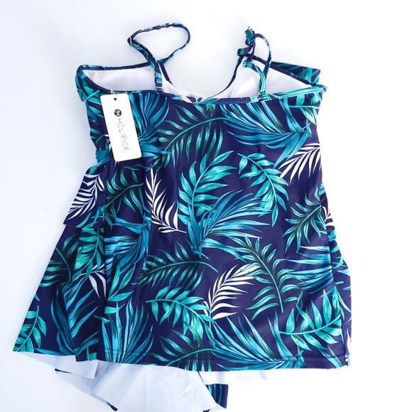 NEW Holipick Tankini Swimsuit Top Size Small Palm Print Navy Blue, Green Floral - Picture 2 of 3